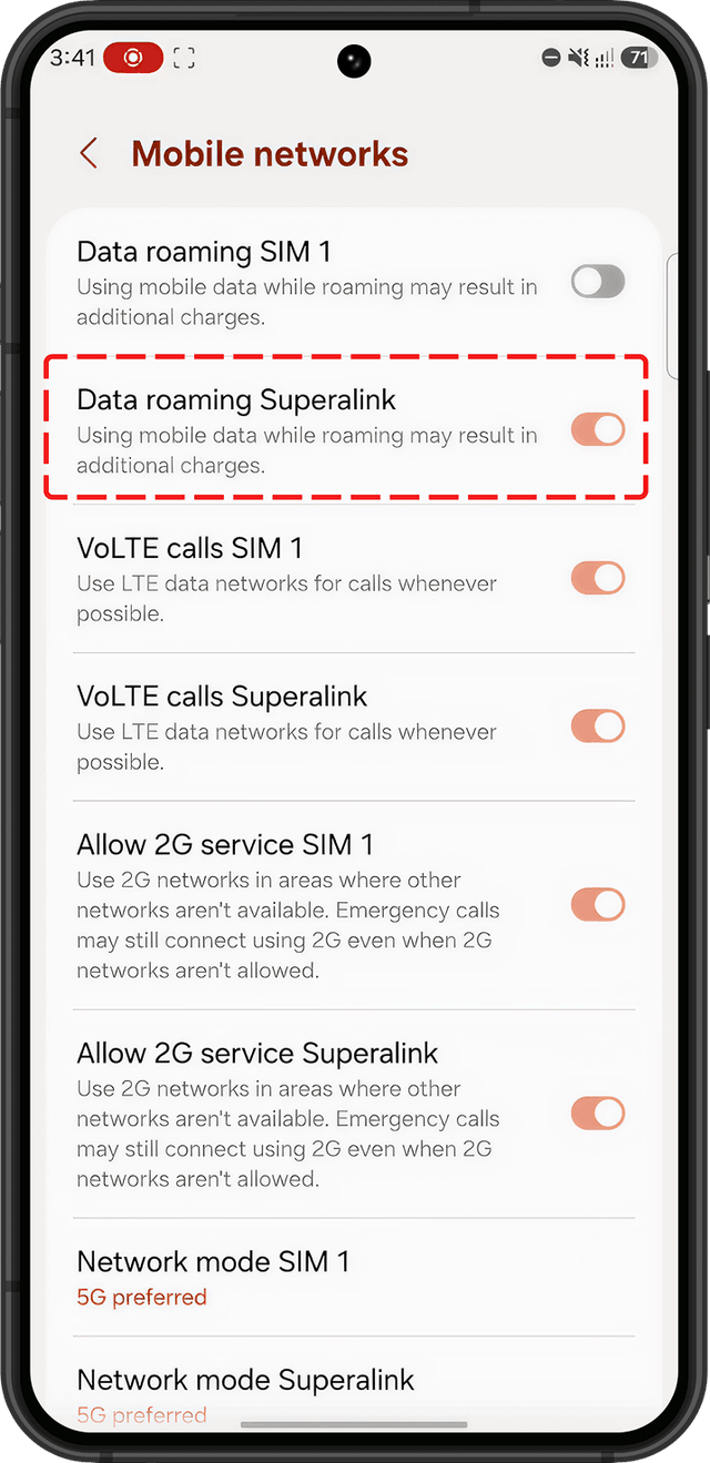 Turn on data roaming